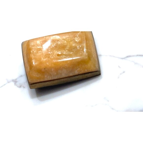 Vintage Butterscotch Amber Rectangle Cabochon Brooch Pin Brass Setting - Picture 4 of 9